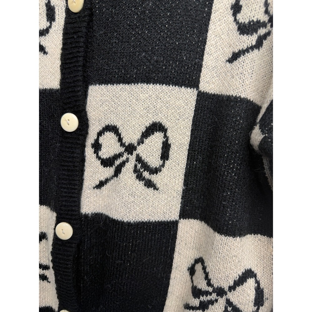 Lisa Says Gah Black and White Checkered Cardigan with Bow Design xs/s - Picture 7 of 12